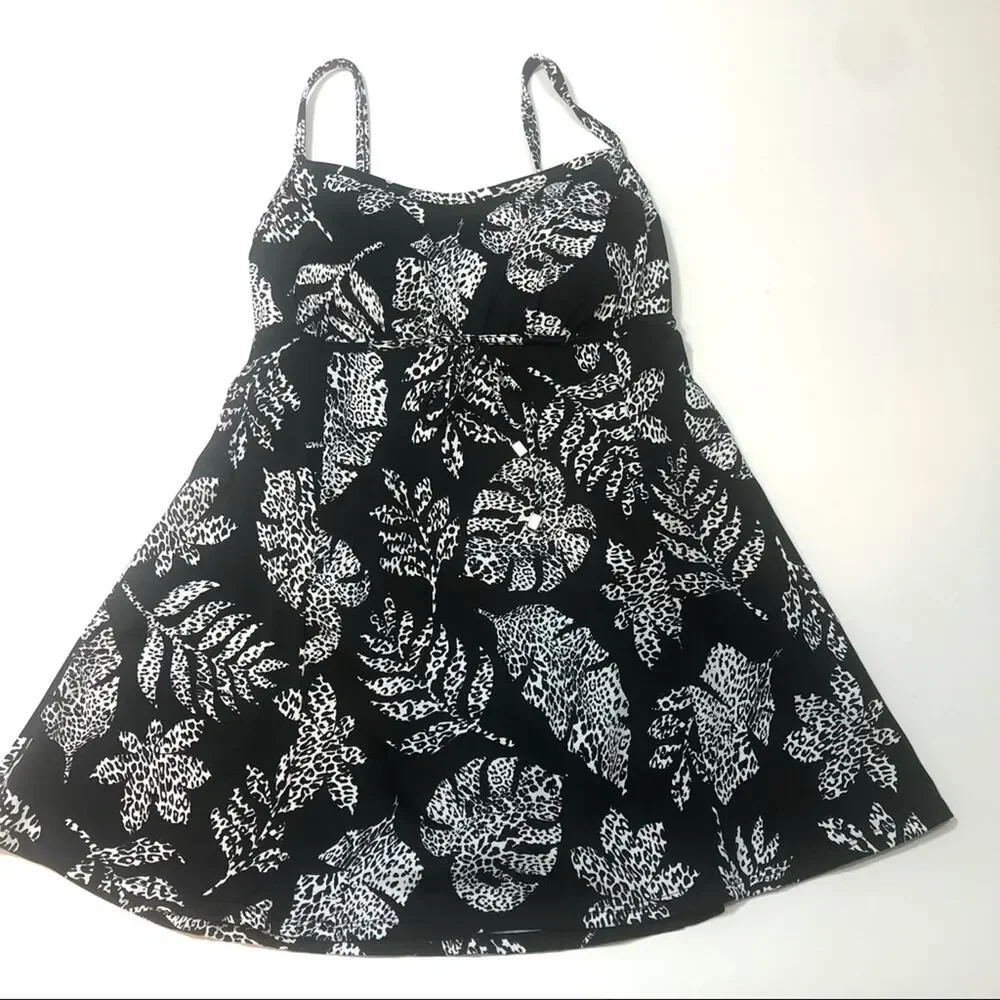 Swim Solutions LEAVES Empire-Waist  Swimdress
